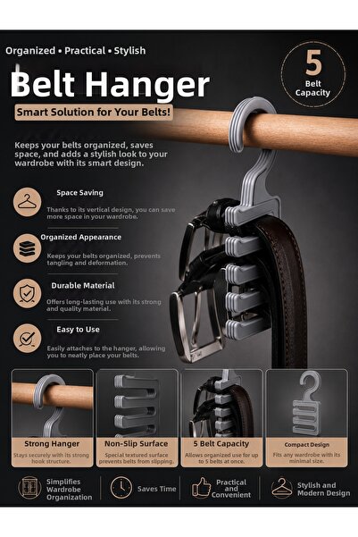 Formera 5-Piece Belt Hanger |   In-Cabinet Belt Organizer |   Space-Saving Mu...