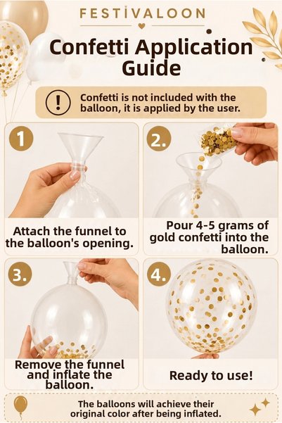 FESTİVALOON 20-Piece Sea Sand Gold Confetti Transparent Balloon Set 11 Inch Engagement Birthday Party Decoration