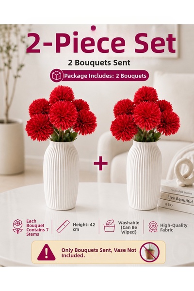 MD Aspiz Flowers 2 Bunches of Artificial Flowers 7-Piece Luxury Red Chrysanth...