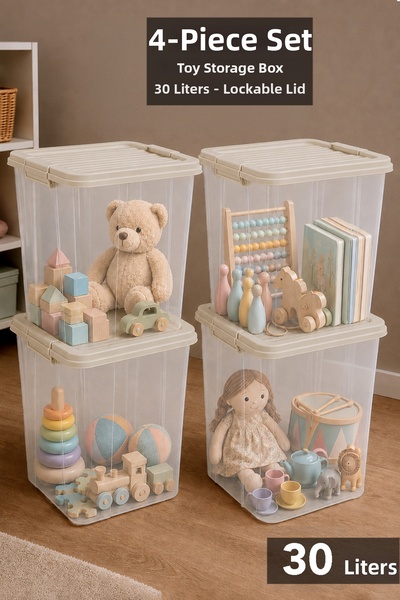 Meleni Baby 4-Piece Deep Toy Box - Organizer with Locking Lid Baby Kids Toy S...