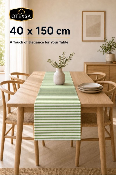 OTEXSA مفرش طاولة أمريكي مخطط باللون الأخضر الزمردي مقاس 40 × 150 سم