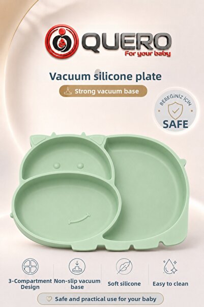 Quero Silicone Vacuum Divided Food Plate, Baby Food Plate, Vacuum Baby Kids F...