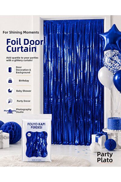 Parti Plato Metallic Blue Foil Door Curtain 100X200 cm Party Birthday Decorat...