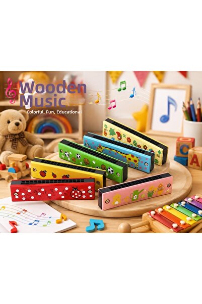 Lexi Bella Wooden Harmonica for Children Kids Toy Colorful Patterned Musical ...