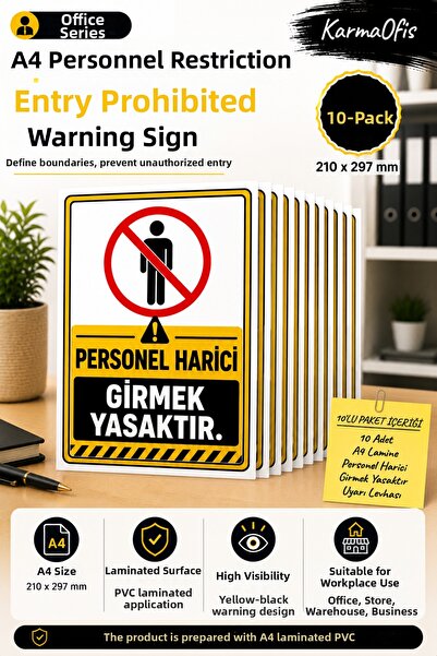 KarmaOfis A4 Personnel Externally Entering Prohibited Warning Sign Pvc Lamina...