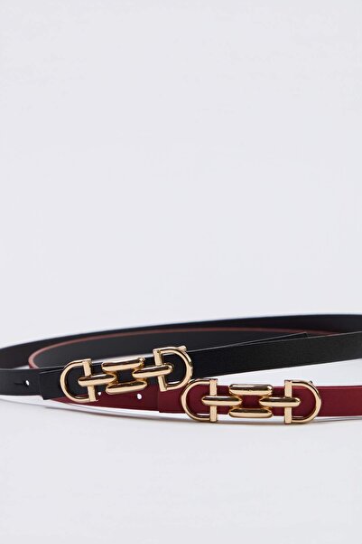 TRENDYOL SHOES Μαύρο/Κόκκινο Διπλό Πακέτο Γυναικείο K Ζώνη TWOAW26KE00005