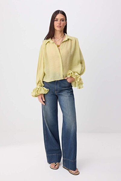 Trendyol Collection Light Green Transparent Flounce Voile Shirt Twoss26Go00196