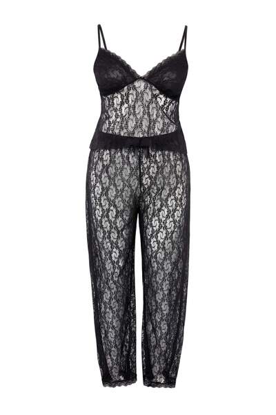 Trendyol Curve Black Lace Large Size Knitted Pajama Set Tbbss26Ai00103