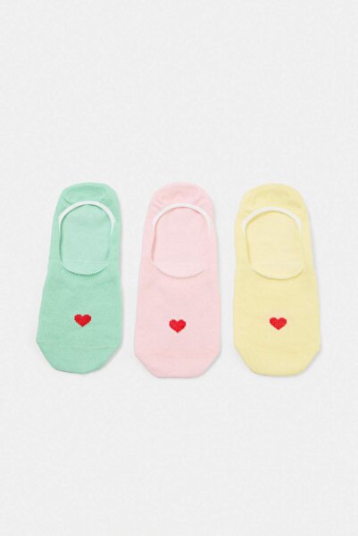 Trendyol Kollektion Gelb-rosa 3-teilige Baumwoll-Herz-Ballerina-Socken THMSS2...