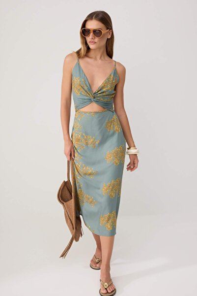 Trendyol Collection Rochie midi țesută multicoloră, în nuanțe de mentă TWOSS2...