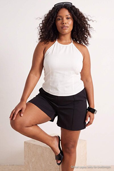 Trendyol Curve Εκρού Υφαντή Μπλούζα Μεγάλου Μεγέθους από Γαμπαρντίνα TBBSS26A...