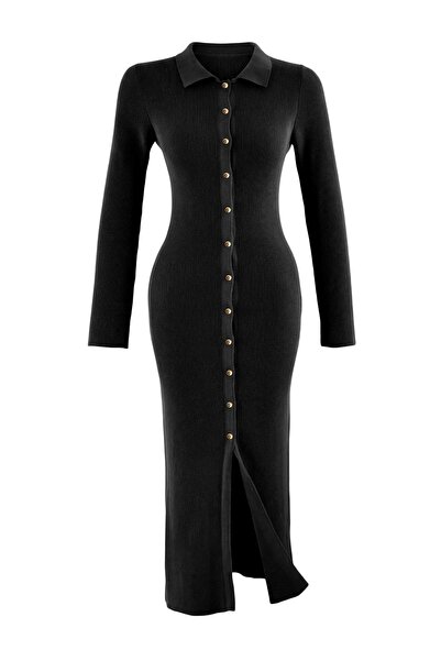 Trendyol Collection Black Maxi Length Knitwear Cotton Dress Twoaw27El00009