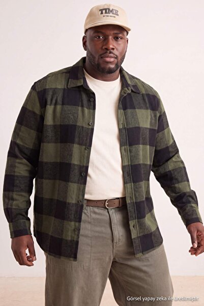 Trendyol Collection Khaki Regular Men's Plus Size Shirt Tmnaw25Ax00008