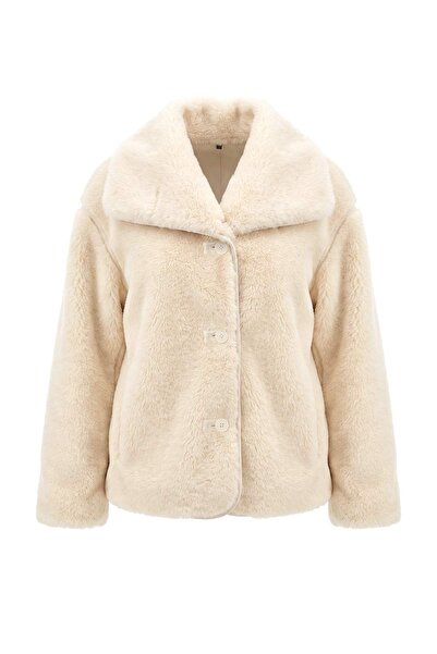 Trendyol Collection Ecru Oversize Plush Coat Twoaw26Mo00062