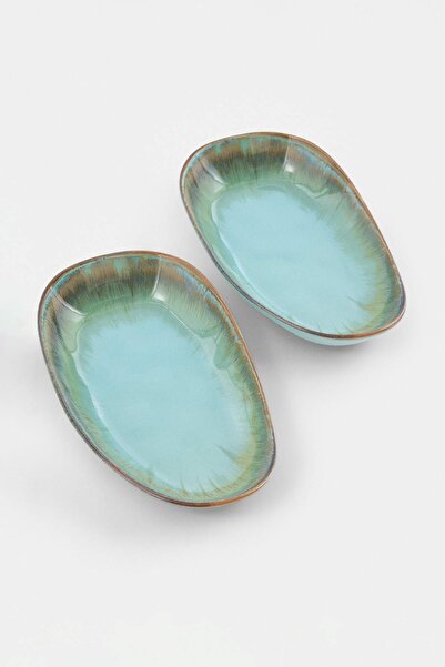 TRENDYOLMİLLA HOME Set of 2 Reactive Glazed Oval Presentation Plates 24 cm Tp...