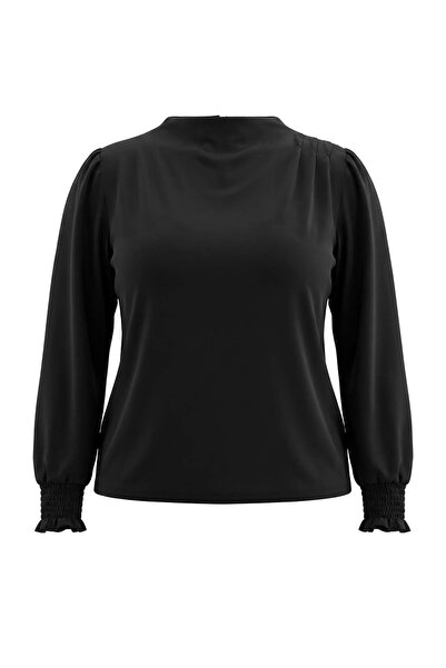 Trendyol Curve Crna bluza sa crnim stojećim ovratnikom, regularnog kroja, sa ...
