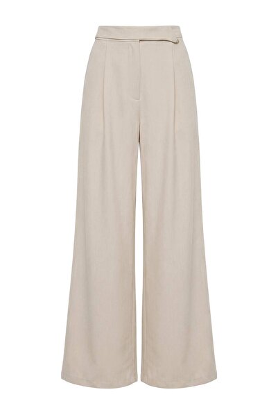 Trendyol Collection Beige Belt Detailed Wide Leg Fabric Trousers Twoaw27Pl00067