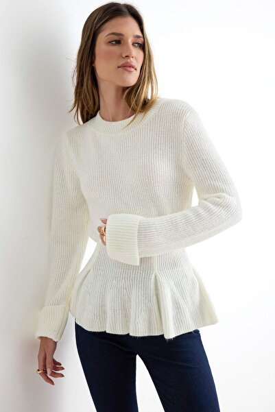 Trendyol Collection Ecru Soft Textured Skirt Hem with Peplum Detail Knitwear ...