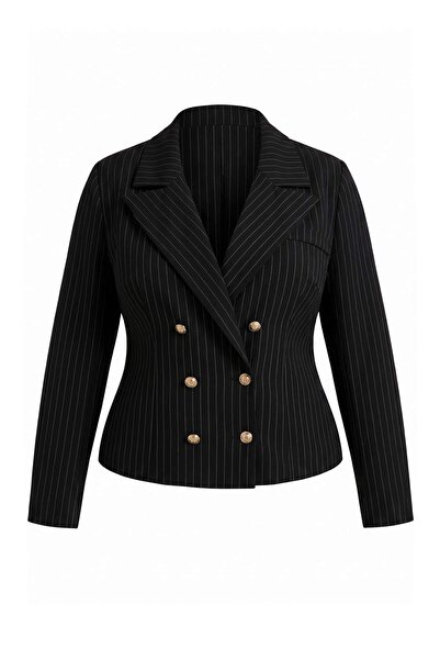 Trendyol Curve Black Striped Oversized Jacket Tbbaw27Ag00025