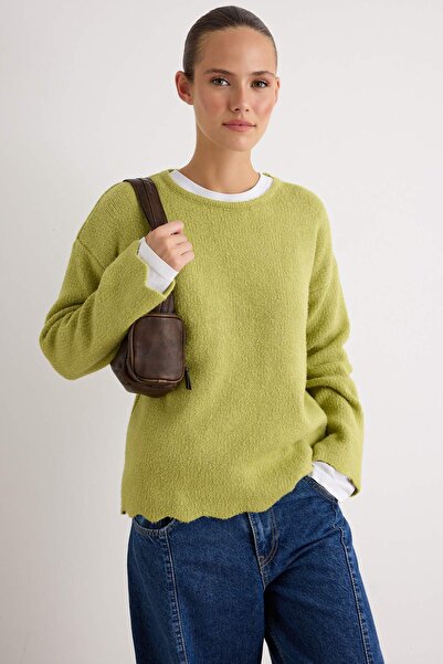 Trendyol Collection More Sustainable Yağ Green Crew Neck Basic Knit Sweater w...