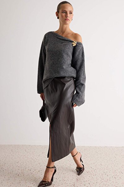 Trendyol Collection Anthracite Accessory Soft Textured Special Quality Wool K...