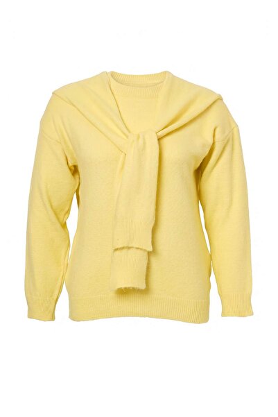 Trendyol Curve Yellow Soft Textured Shawl Knitwear Sweater Tbbaw27An00023