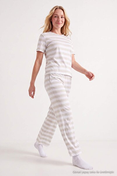 Trendyol Collection Gray Striped and Pocketed Knitted Pajama Set Thmaw27Pt00142