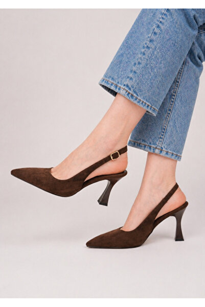 oliviashoes KADIN KAHVE SÜET TOKALI SİVRİ BURUN ŞIK 9 CM TOPUKLU STİLETTO AYA...