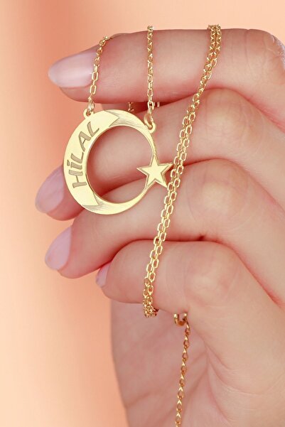 Silvano Jewelry 925 Ayar Gümüş Isimli Motifli Ay Yıldız Kolye