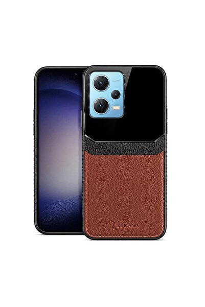 Zebana Xiaomi Redmi Note 12 Pro 5G Uyumlu Kılıf Lens Deri Kılıf Kahverengi