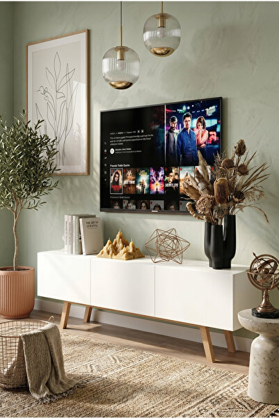 Robin Home Marlon Tv Ünitesi 3 Kapaklı 180cm Ahşap Ayaklı Beyaz