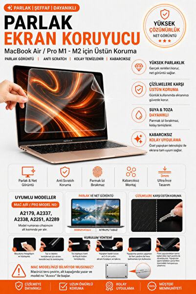 Mcstorey Macbook Air Pro M1 M2 Ekran Koruyucu Parlak A.scratch 13.3inç A2179 ...