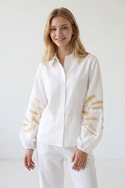 bacc White Shirt with Embroidered Sleeves P Poplin D Woven