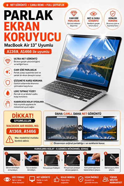 Mcstorey Macbook Air Ekran Koruyucu Parlak (ESKİ USB'Lİ MODEL 2010-2017) A136...