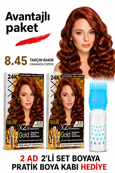 MAXX DELUXE Golden Beauty Set Saç Boyası 8.45 Tarçın Bakır 2 Adet + Fırça