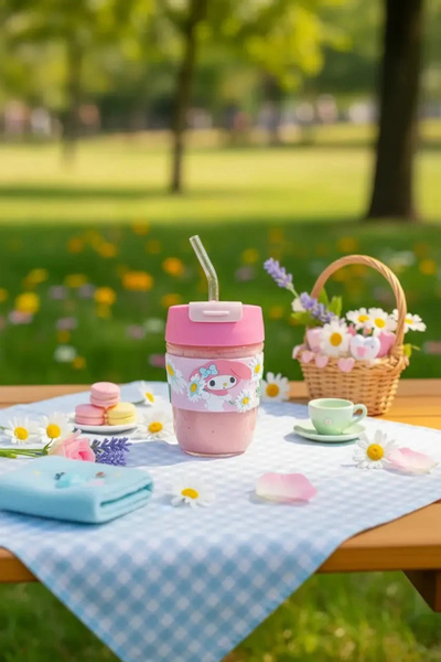 Miniso Sanrio Lisanslı Silikon Kulplu Pipetli Mini Cam Şişe My Melody 350 ml
