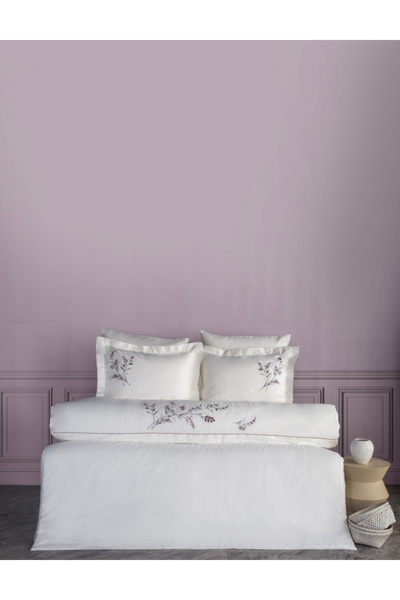 Dantela Sementa Embroidered & Handcrafted Cotton Satin Duvet Cover Set - Plum