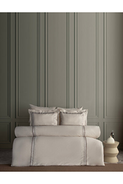 Dantela Σετ Παπλωματοθήκη από Βαμβακερό Σατέν με Κέντημα Montana - Μπεζ