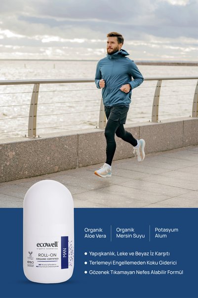 Ecowell Organik Roll-on Deodorant, Erkek, Vegan Sertifikalı, Doğal Ter Kokusu Önleyici, 75 ml