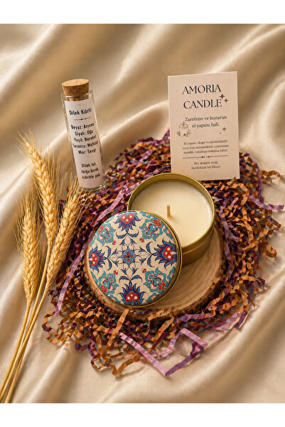 Amoria Handmade Candels Pamuk fitilli İznik Desenli El Yapımı Soya Mum + Dile...