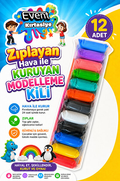EVENT Zıplayan Hava ile Kuruyan Modelleme Kili 12 Renk Çocuklar İçin Güvenli ...