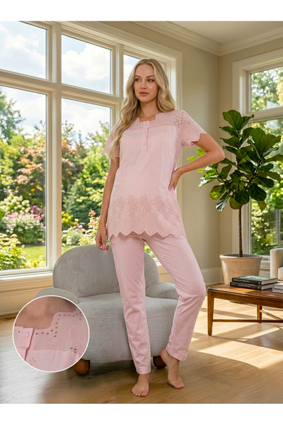 Lohusa Homewear طقم بيجامة صيفي للحوامل من نيو سيزون بودرا بتصميم مفصل من الك...