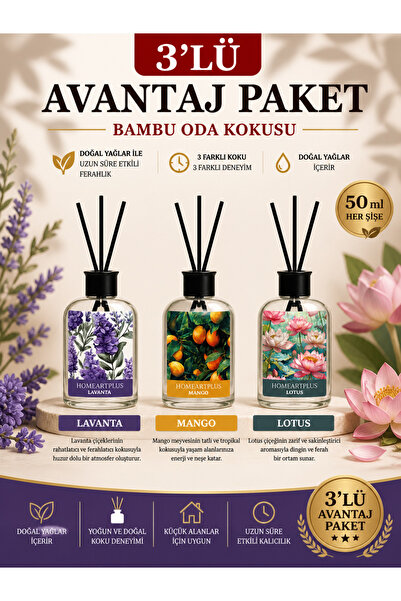 homeartplus Lavanta , Mango , Lotus Çubuklu Oda Kokusu Esansiyel Uçucu Yağ 50...
