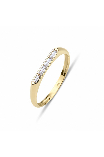 DesignbyKairos 14 Ayar Altın Channel Set Skinny Clear White Signet Yüzük