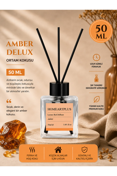 homeartplus amber kokulu bambu çubuklu kare oda kokusu 50 ml
