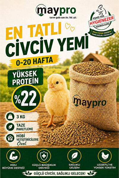 MayPro Tarım Civciv Yemi 3 KG, 0-20 Hafta Büyütme Yemi, Yüksek Proteinli Gran...