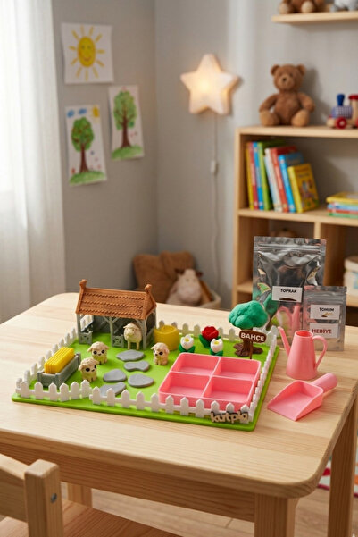 KUTPİA Mini Bahçe Çocuk Oyun ve Eğitim Seti (25x19cm)- Sevimli Koyunlar (Pembe)