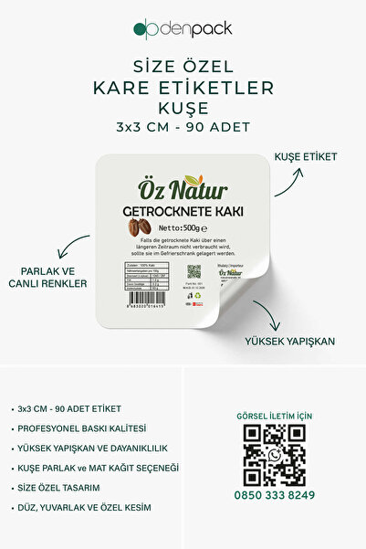 denpack Kişiselleştirilebilir Kare Etiketler | 3x3 cm Kuşe | Paket Ambalaj Et...