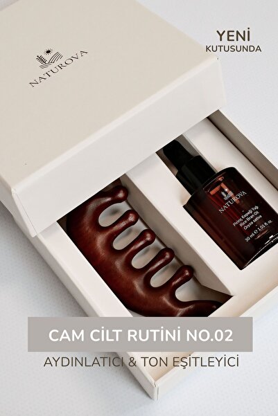NATUROVA Cam Cilt Rutini No.02 Pirinç Kepeği Yağı + Sandal Ağacı Masaj Tarağı