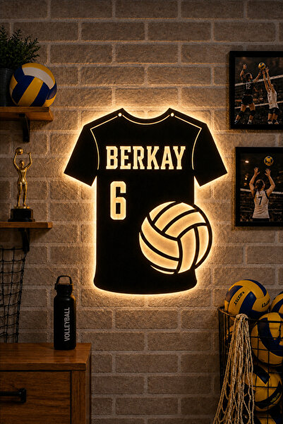 Lazer X Design Kişiye Özel | LED Işıklı | Voleybol Temalı | Ahşap Duvar Dekor...